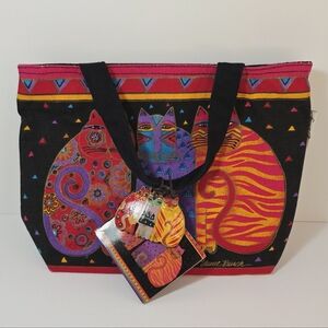 Laurel Burch Canvas Cat Tote Bag Colorful Art Print Hand Bag